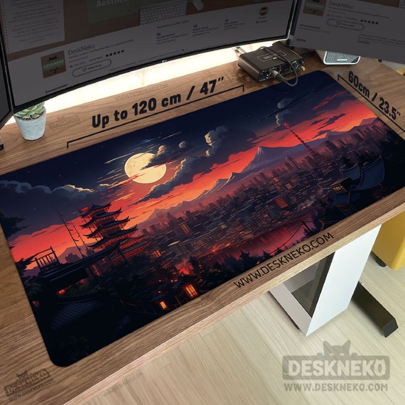 Japanese Desk Mat: Lofi Anime Mouse pad xl, Lo Fi tokyo City Skyline aesthetic, extra large Deskmat, gaming keyboard matt, mousepad gift