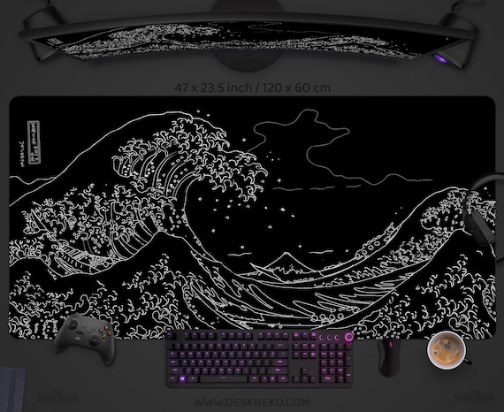 Tapis de souris gaming noir et blanc, tapis de souris LED vague, grand tapis  de bureau japonais, tapis de bureau xl RVB Japon, tapis de jeu étendu XXL  minimaliste -  Canada