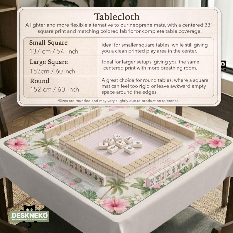 Pink Tropical Mahjong Mat, American Mahjong Game Mat With Rules, Hibiscus Palm Tile Play Surface, Hostess Gift For Game Night Tablecloth - 1mm