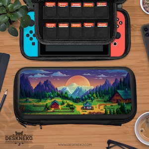 Nintendo Switch用バレーケース、ゲームカードスロットカートリッジホルダー、アクセサリードックカバー、クロッシングレトロピクセルアートライト/ OLEDキャリングポーチ