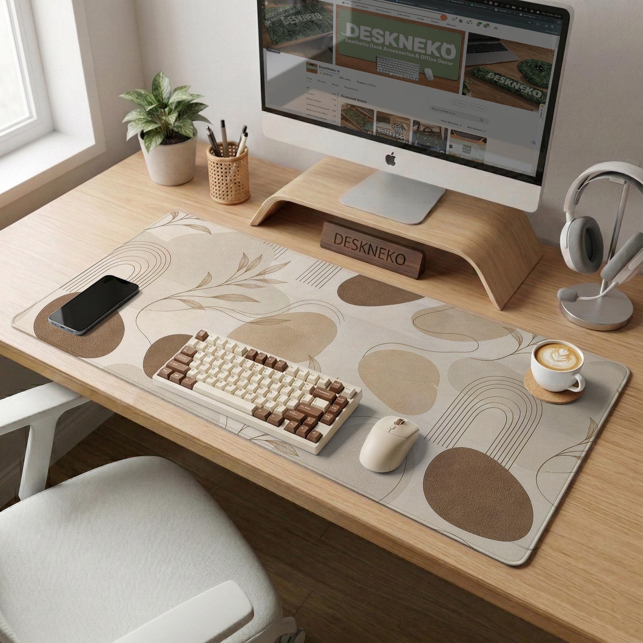 Cream Abstract Desk Mat image 2