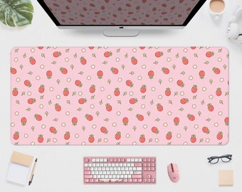 Tapis de souris fraise mignon, tapis de souris gaming rose kawaii, tapis de souris style anime, tapis de souris kawaii fraise pêche pastel yaourt, tapis de souris mignons