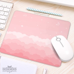 Pink Desk Pad kawaii, Cloud Desk mat xl, Cute pastel space, XXL gaming mouse pad rgb led, XL mousepad extended deskpad deskmat protector