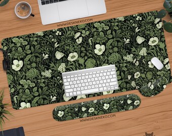 Green Plants Mouse Pad: Keyboard Wrist Rest, Ergonomic Mousepad, with support, Art Nouveau Nature Art, Minimalist Desk Mat Decor Accessories