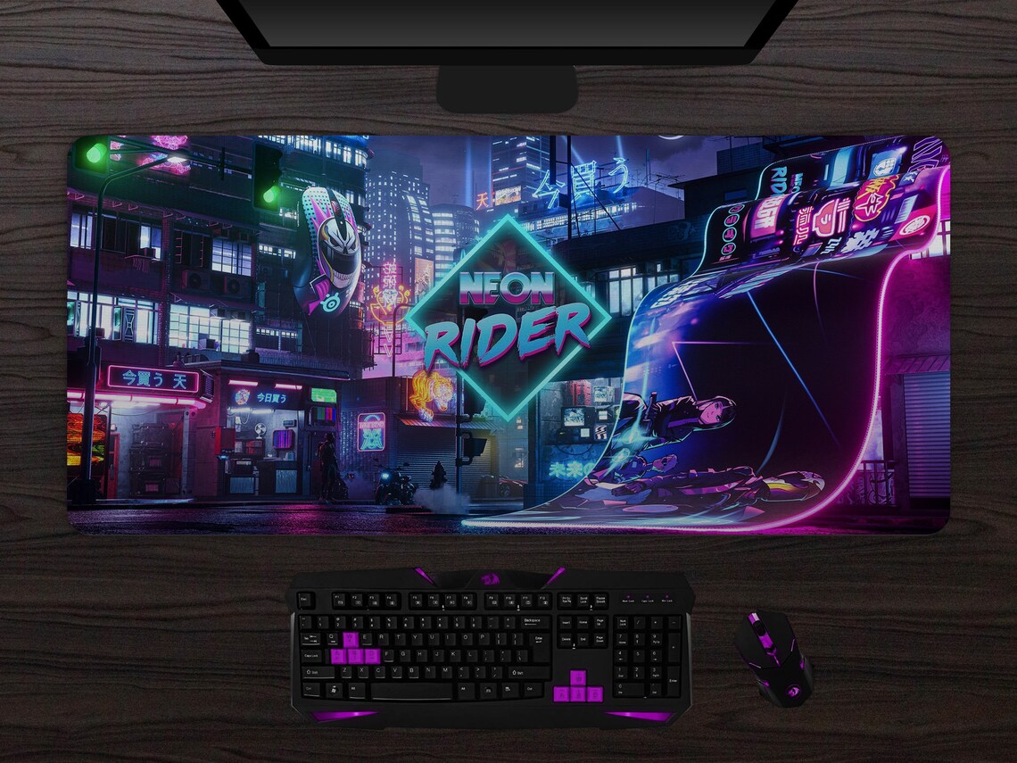 Neon Rider Mousepad Neonrider Vaporwave Cyberpunk Aesthetics Etsy