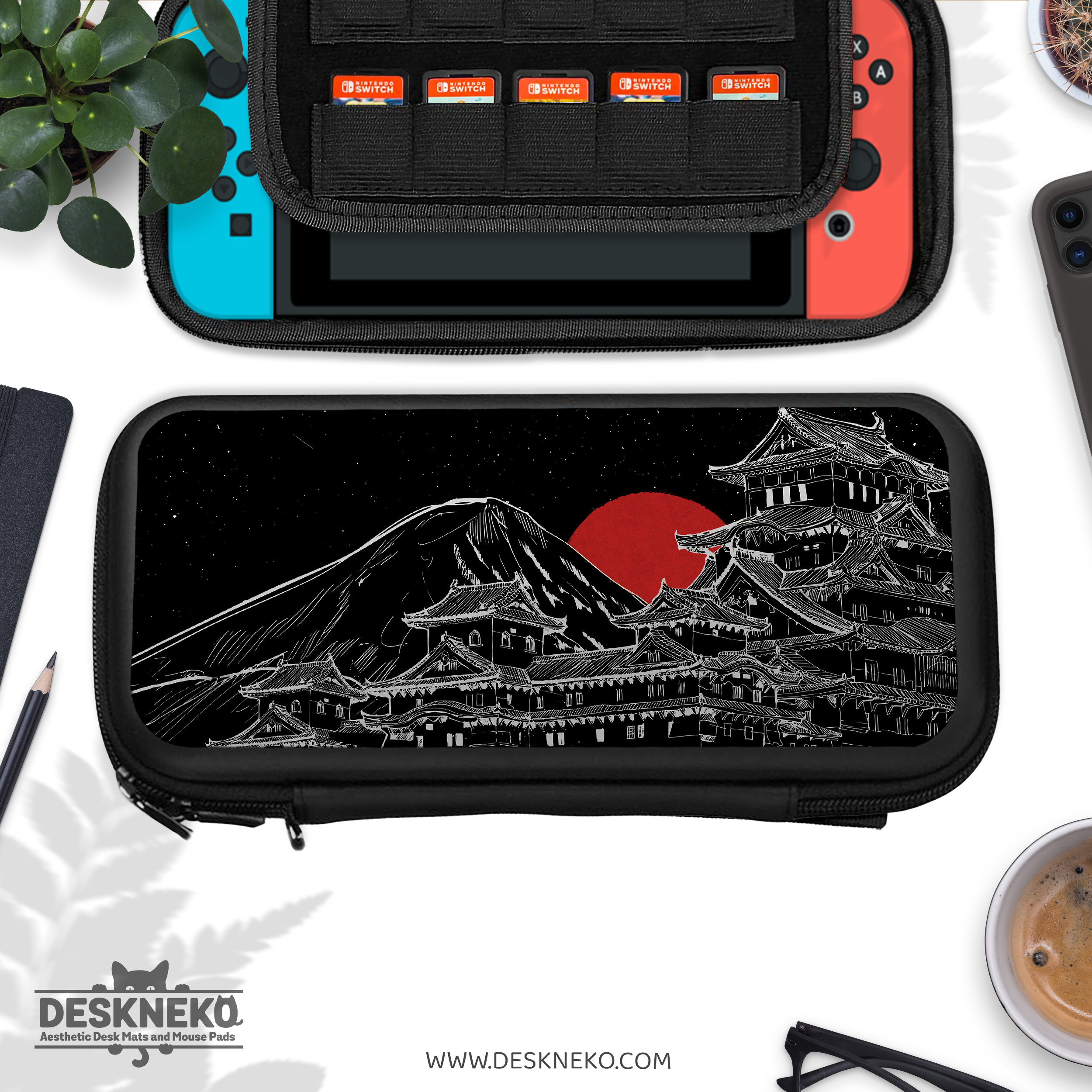 Japanese Case for Nintendo Switch, Red and Black Art, Lite Oled