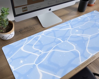 Blue Water Desk Mat: Kawaii Mouse pad xl, Light Ocean waves Deskmat, lofi Anime keyboard Mousepad, Cute Pastel Aesthetic, Gift for gamers