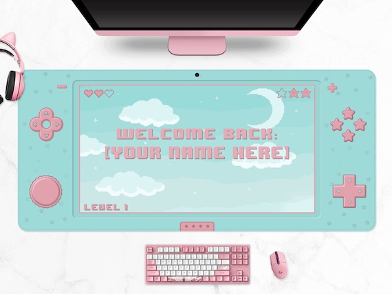 Customizable gaming Mousepad, Pastel pink/mint/turquoise desk mat xl, XXL extra big mouse pad, cute gift for gamer girls, 16 x 35"/40 x 90cm