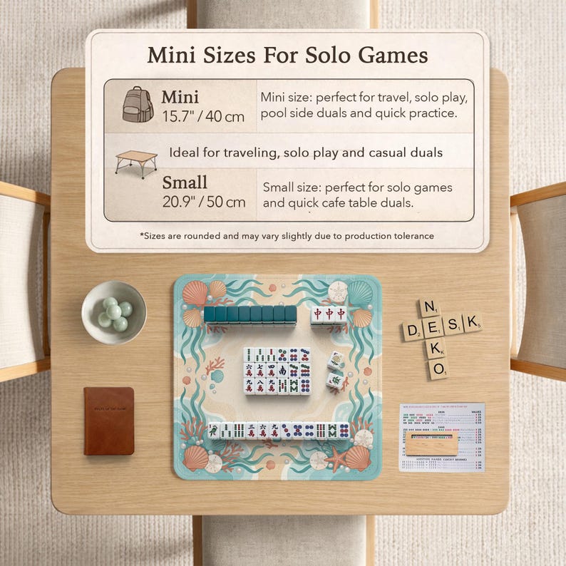 Coastal Mahjong Mat, Round Game Table Surface, American Mahjong Gift, Seashell Beach Decor For Tile Game Night With Pearls image 12
