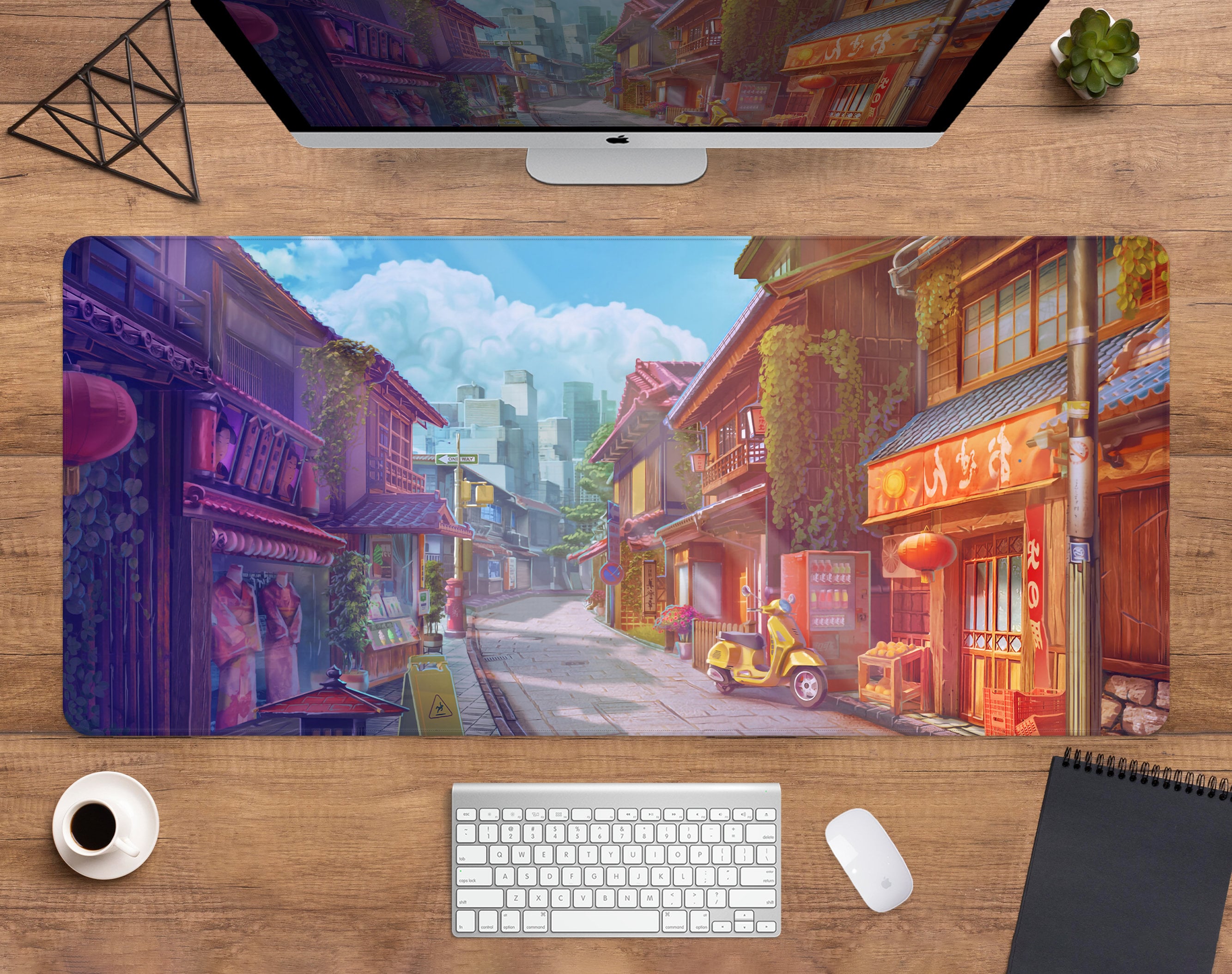 Cute Bakery Desk Mat Kawaii Mousepad, Cute Japanese Anime Street Aesthetics  Gaming Desk Pad XXL, Pastel Brown and Green Plants Mouse Pad Office Decor  Computer Mat Keyboard Mouse Mat 31.5 x 15.75 