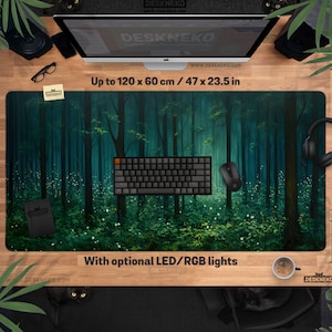 Dark Green Forest Desk Mat Mouse pad, Extended Deskmat xl, Cottagecore Nature, Fairy Witchy Tree Art, Large Mousepad xxl, Aesthetic decor