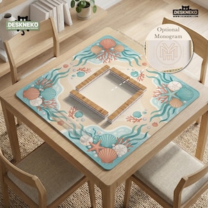 Coastal Mahjong Mat, Round Game Table Surface, American Mahjong Gift, Seashell Beach Decor For Tile Game Night With Pearls image 16