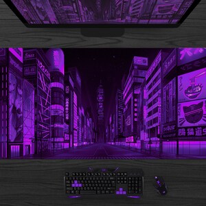 Gaming skrivbordsmatta xl, Tokyo Street musmatta, extra stor skrivbordsmatta anime, Grön turkos Vaporwave Skyline/City skrivbordsmatta, XXL musmatta B