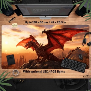 Dragon Desk Mat: Fantasy Mouse pad xl, dnd mtg play mat, gaming mousepad led, keyboard matt xxl, magic landscape deskmat, Gift for gamers
