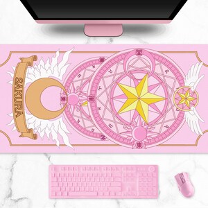 Sakura Mousepad, Magical Girl XXL gaming bureaumat, Leuke Roze magische muismat, Kawaii Pastel Cardcaptor bureaumat