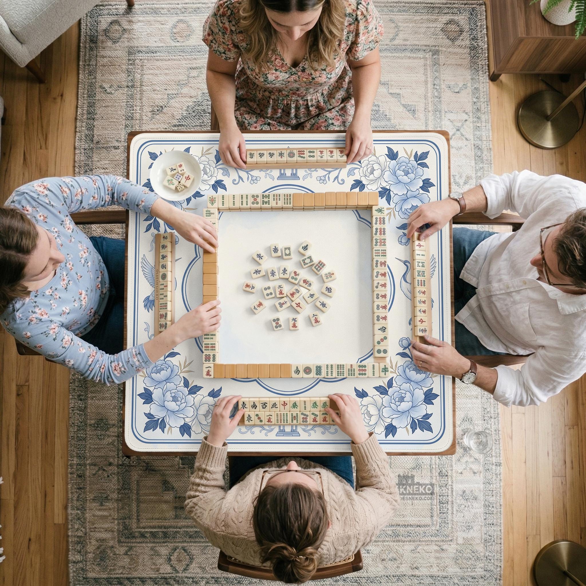 Blue Floral Mahjong Mat image 4