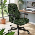 Cute Desk Chair Cover, Green Slipcover for Office or Gaming Chair, Stretch Seat Protector with plants and black cats, Kawaii anime cats art