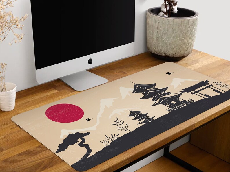 Japanese Desk Mat Japan Mousepad Xl Mount Fuji and Sakura Etsy