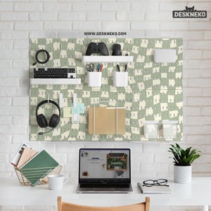 Pegboard Wall Organizer Set, Desk Organizer with Accessories Hooks, Green Checkered Workspace Storage, Tool Holder, Office Setup Decor