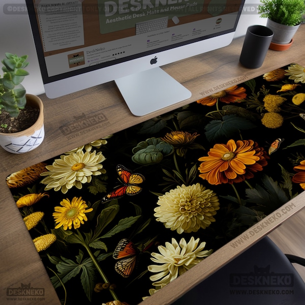 Cottagecore Desk Mat, Vintage Floral Mouse Pad, Botanical flower print, Large Mousepad led, Witchy aesthetic deskmat, Cute office decor gift