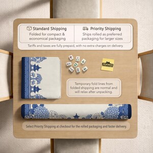 Blue White Floral Mahjong Mat, Chinoiserie Hydrangea Pagoda Tabletop Cover, Elegant Hostess Gift, Lotus Square Game Surface Decor Home image 9