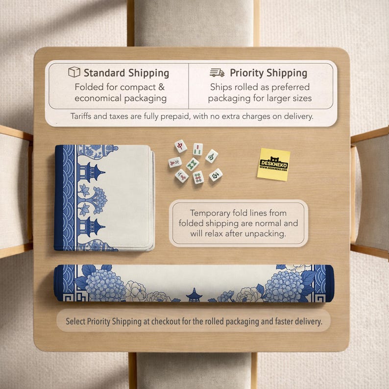 Blue White Floral Mahjong Mat, Chinoiserie Hydrangea Pagoda Tabletop Cover, Elegant Hostess Gift, Lotus Square Game Surface Decor Home image 9