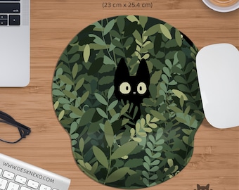 Cat mouse pad green, Cute Mousepad large, Anime aesthetic forest, Extended keyboard matt, Led desk mat pad XL, XXL gaming deskmat gift for