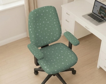 Funda para silla de oficina, funda verde salvia con estrellas, protector elástico para silla de escritorio, funda lavable para reposabrazos, linda decoración celestial para la oficina en casa.