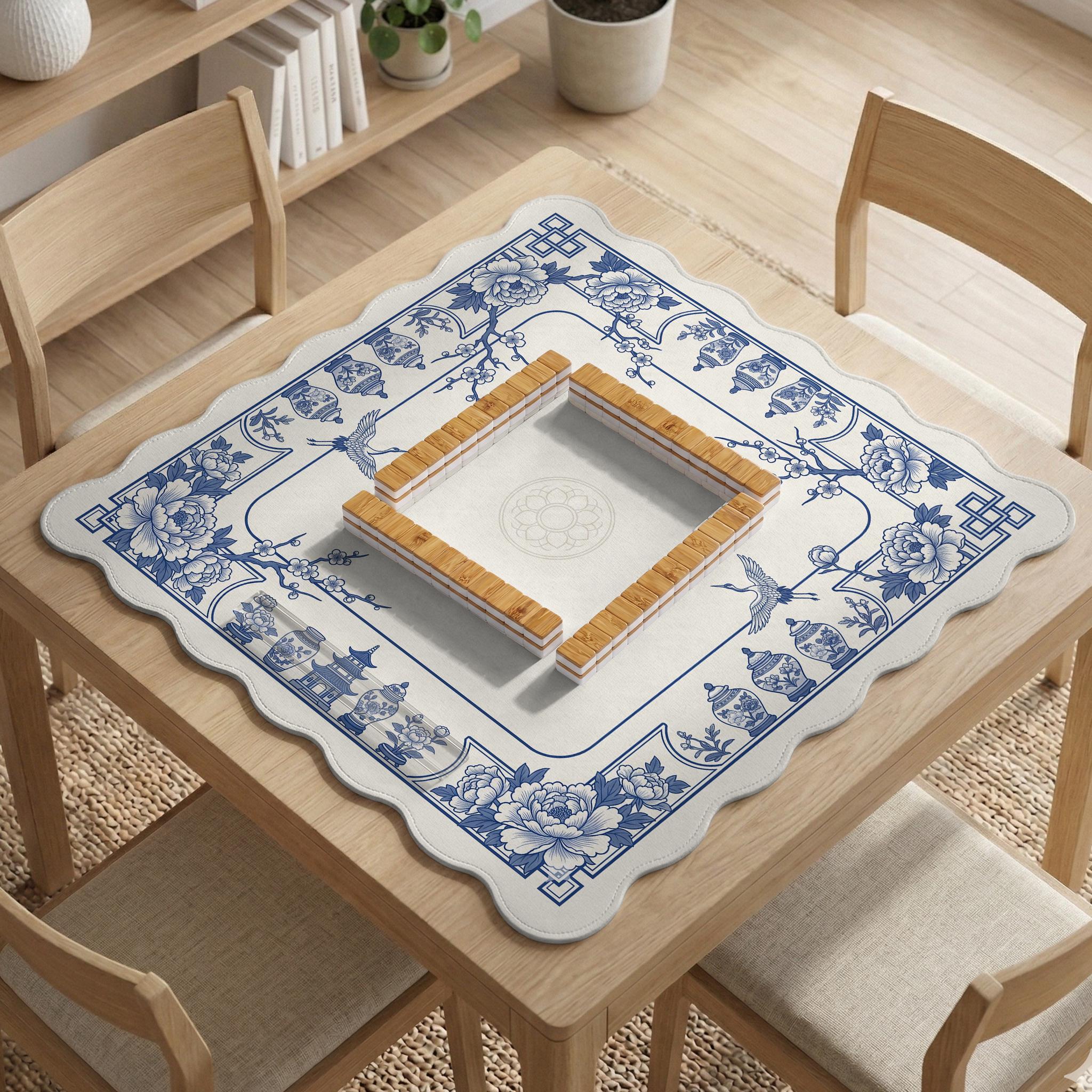Blue Floral Mahjong Mat image 4
