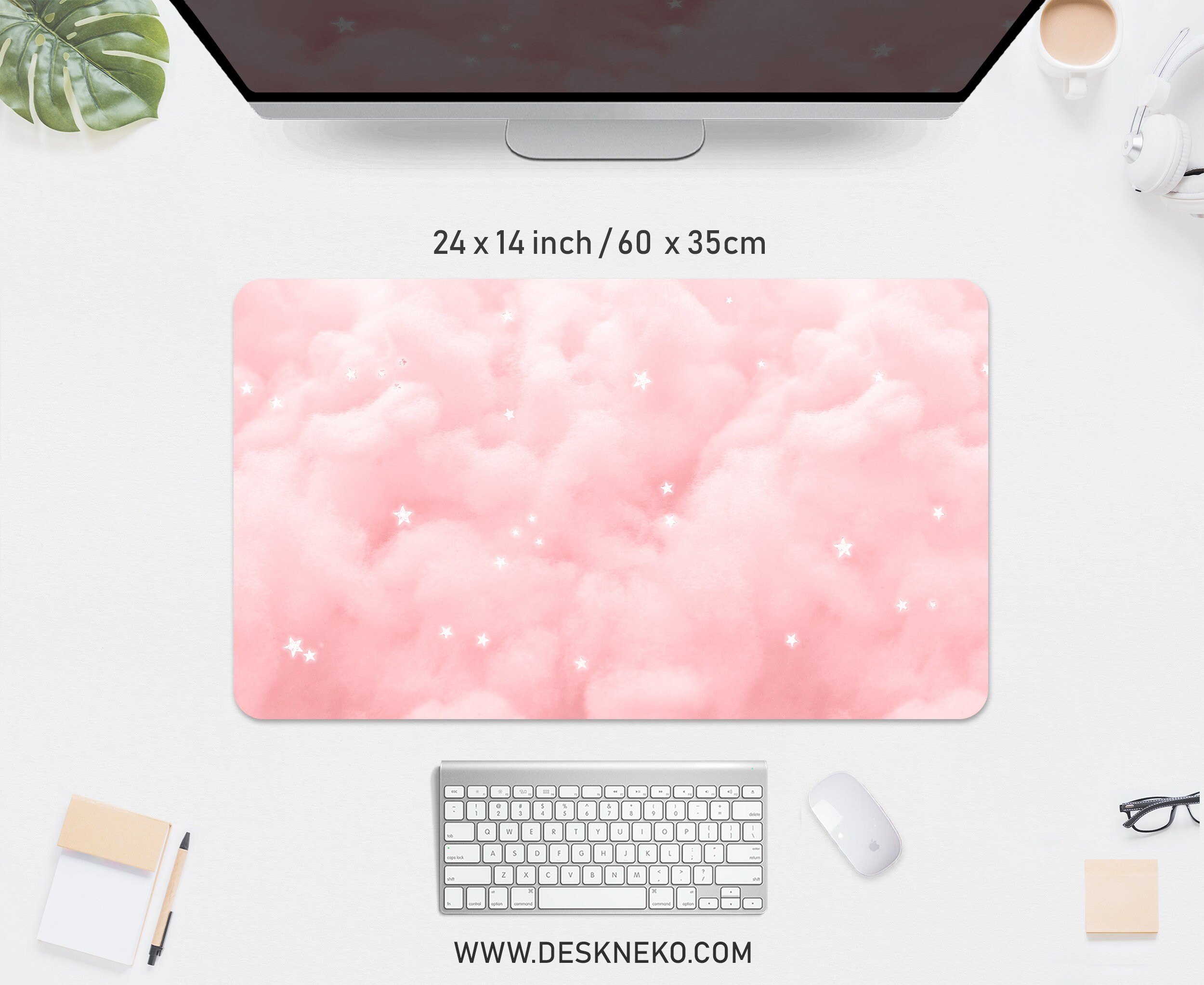 Pink Clouds Desk Mat Mousepad With Wrist Rest, Kawaii Pastel Sky Mouse ...