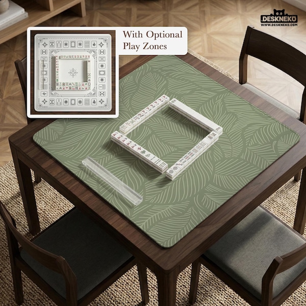 Mahjong Mat, Japandi Sage Green Table Mat Minimalist Playmat, American Chinese Mah Jongg Table Cloth Protector, Neoprene Gaming Pad Gift