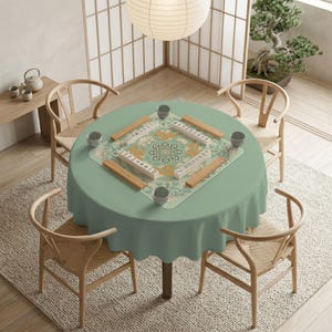 Mahjong Table Mat, Sage Green Lotus Dragon Mahjong Mat, Decorative Game Table Cloth, American Chinese Mahjong Playmat, Travel image 14
