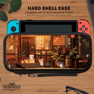 Capa de gatos fofos para Nintendo Switch, suporte para cartão de jogo, capa de dock para acessórios de interruptores, anime japonês Street lofi, linda bolsa de transporte oled lite