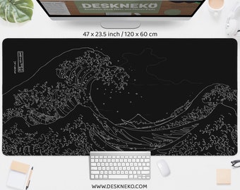 Great Wave Desk Mat Black and White, Japanese Mousepad, Japan