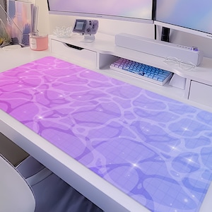 Pastel purple desk mat, Kawaii anime aesthetics, Cute pink blue water, xxl gaming mousepad, kawai anime aesthetic, cute mouse pad for gamers