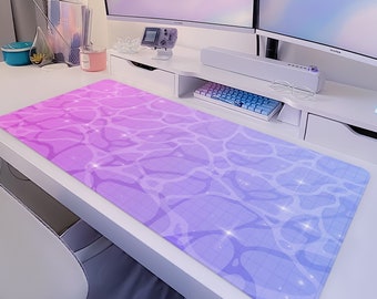 Pastel purple desk mat, Kawaii anime aesthetics, Cute pink blue water, xxl gaming mousepad, kawai anime aesthetic, cute mouse pad for gamers