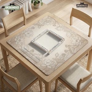 Tapete de Mahjong Beige, Mantel de Mahjong con Estampado Floral de Loto, Alfombra de Juego de Mahjong Americana Neutra, Tapete de Juego de Mesa Minimalista, Protector de Mesa imagen 14