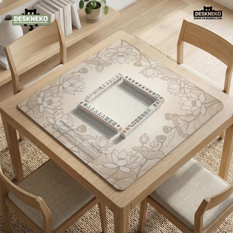 Tapete de Mahjong Beige, Mantel de Mahjong con Estampado Floral de Loto, Alfombra de Juego de Mahjong Americana Neutra, Tapete de Juego de Mesa Minimalista, Protector de Mesa imagen 14