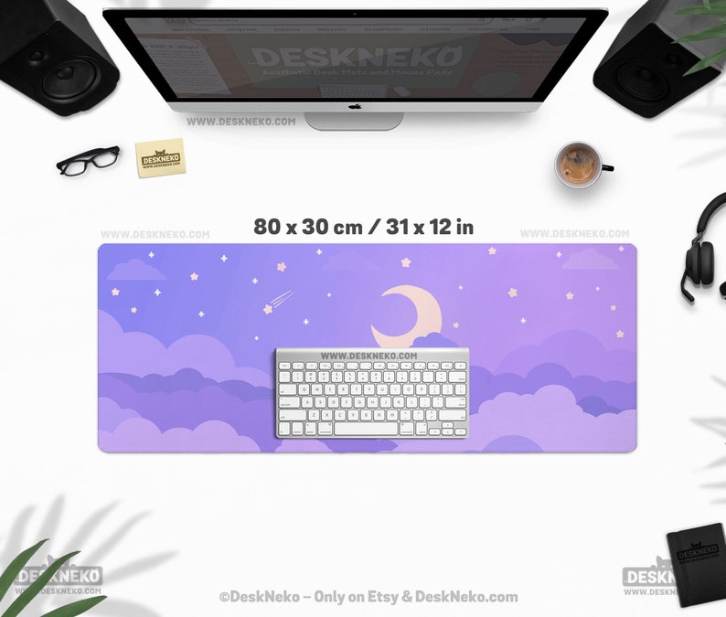 Kawaii Purple Desk Mat Xl, Cute Mouse Pad Xxl, Large Mousepad Clouds ...