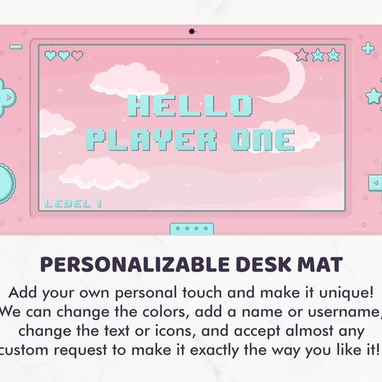 Cute Gaming Desk Mat, Pastel Mousepad Kawaii, XL extra big mouse pad, customizable gift for gamer girls