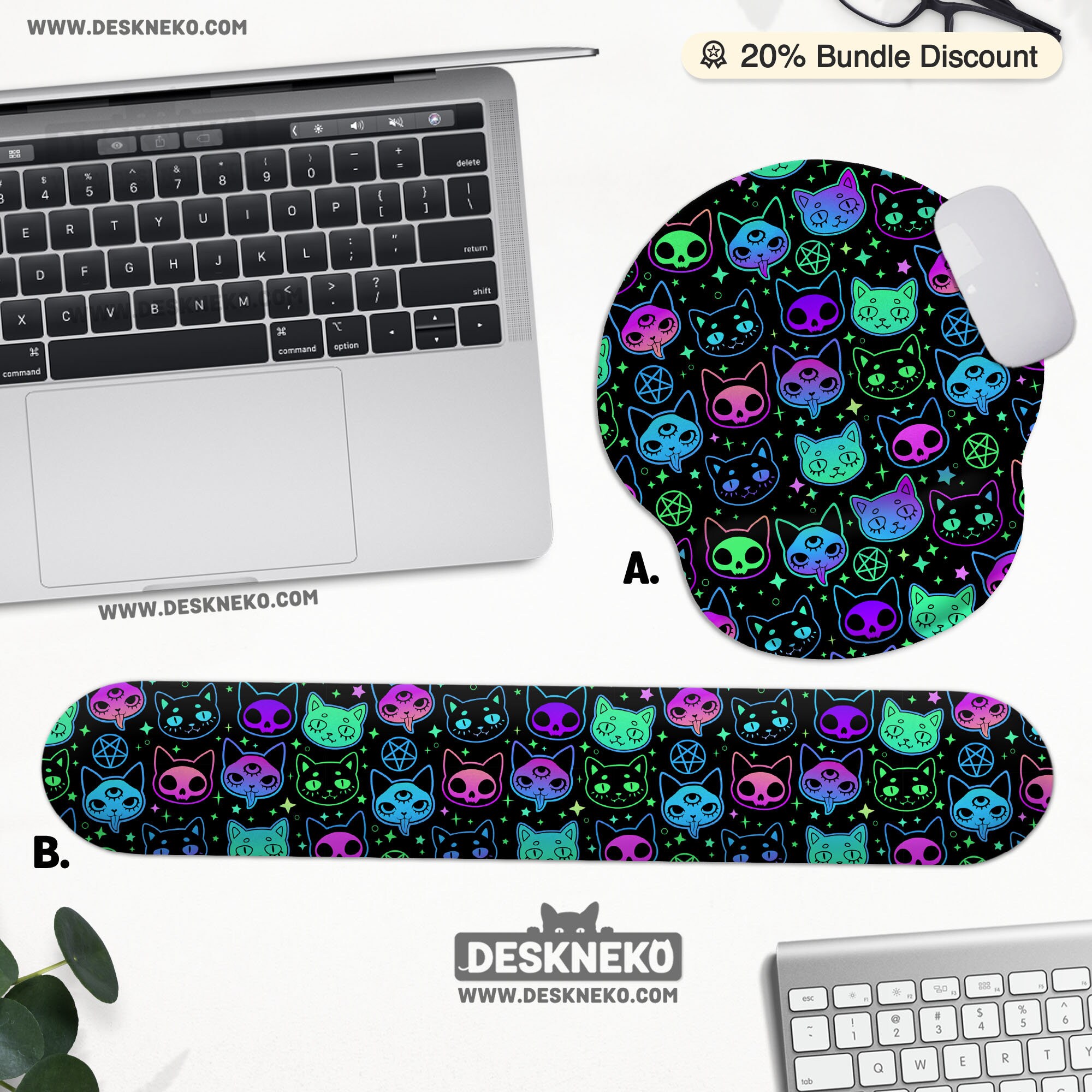 Anime Neon Large Mouse Pad And Keyboard Wrist Rest,Purple Extended - View #2