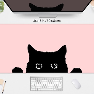 Kawaii Katze Mousepad Pink Schreibtischmatte, Schwarzes Kätzchen, Kawaii Katzenliebhaber, großes pfirsich XXL Schreibtischset xl, kleines Mauspad