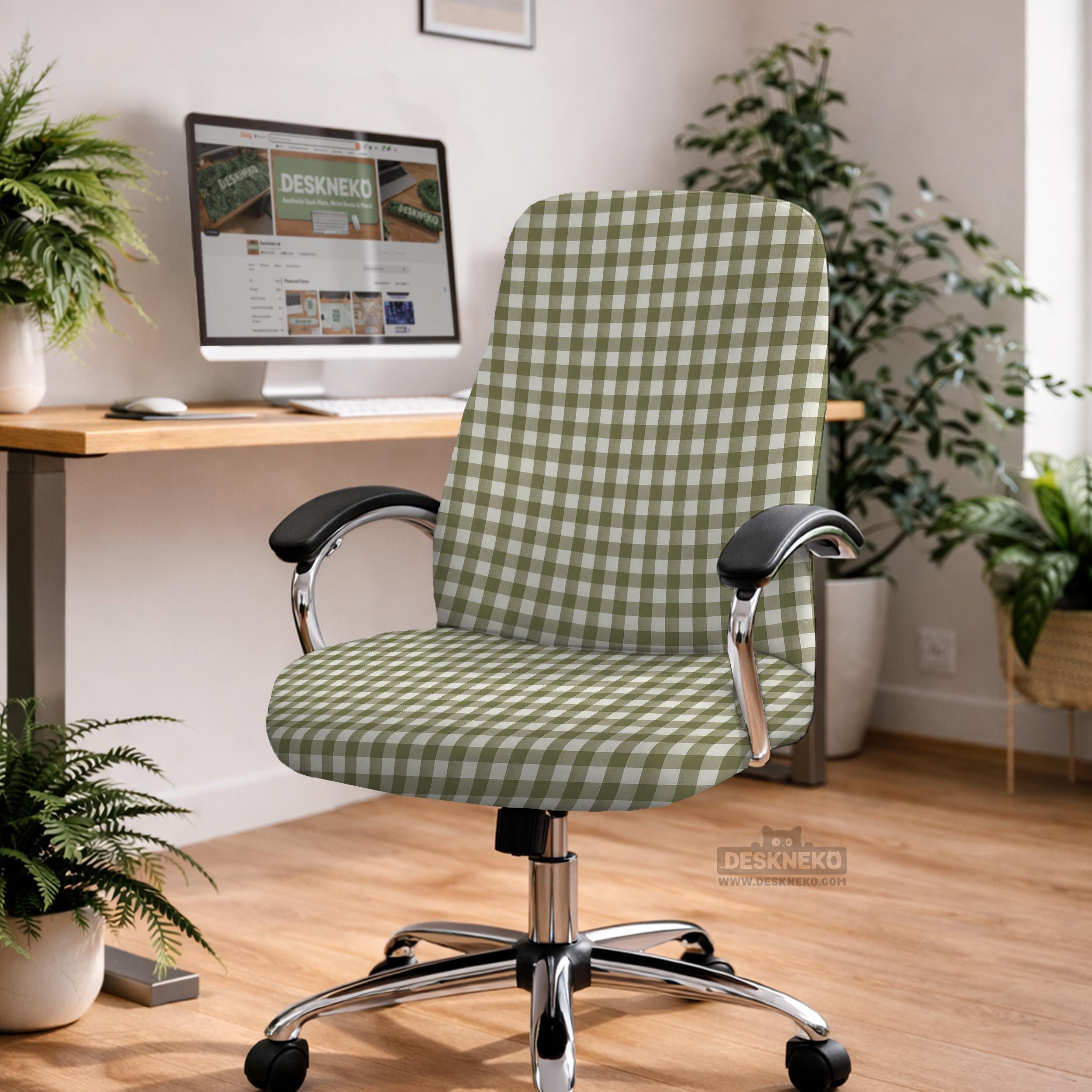 Olive Check Chair Cover image 4