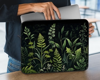 Dark Green Laptop Sleeve, Forest Fern Laptop Bag, shoulder strap handle, Botany Plant cover for ipad/macbook pro 10 13 14 15 15.6 16 17 inch