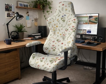 Gaming Chair Cover, Stretch Slipcover for Desk, Office and Computer Chair, Washable High Back Cover, Armrest Option, Meadow Floral