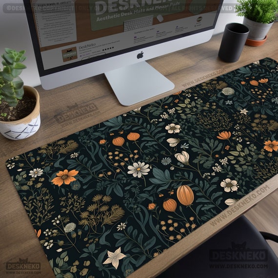 Pink Floral PU Leather Desk Mat - Large 31.5x15.7 Inch Waterproof Mouse Pad For Women