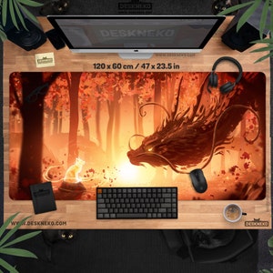 Fire Dragon Desk Mat, Magic Forest Mouse Pad xl, Large Gaming Mousepad, Tcg mtg fantasy play mat, RGB/LED Deskmat xxl, Keyboard game matt
