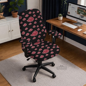Office Chair Cover, Red Cloud Stretch Slipcover, Desk Chair Protector With Armrest Options, Washable High Back Anime Decor, Work From Home