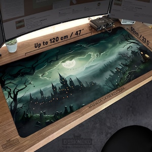 Halloween Desk Mat: Playmat or Mousepad, Horror Mouse pad led, Arkham Play Mat xl, Extended Deskmat xxl, Dark Green forest witchy desk pad