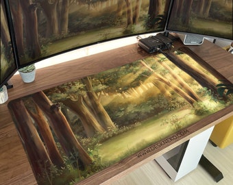 Podkładka pod mysz leśna lofi, duża podkładka pod mysz gamingową xl, podkładka pod mysz naturalna w stylu anime, uroczy, przytulny, fantastyczny krajobraz, rozszerzona podkładka na biurko/do zabawy w rozmiarze XXL
